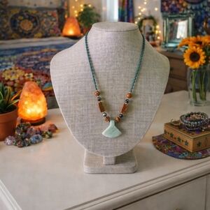 Tiger Eye and Hematite Necklace w/ Viking Axe Stone Pendant - Pre-loved (26")